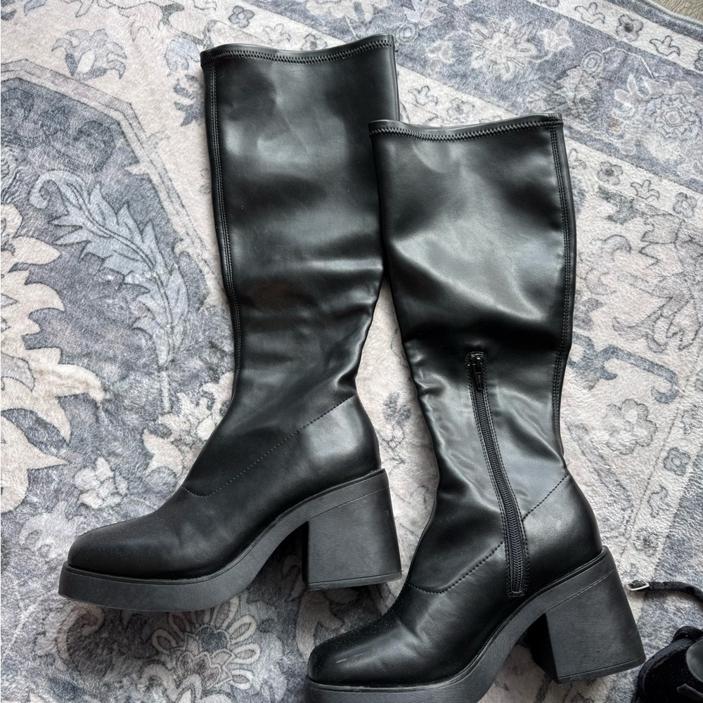 wild fable Black Mid-Calf Chunky Block Heel Boots